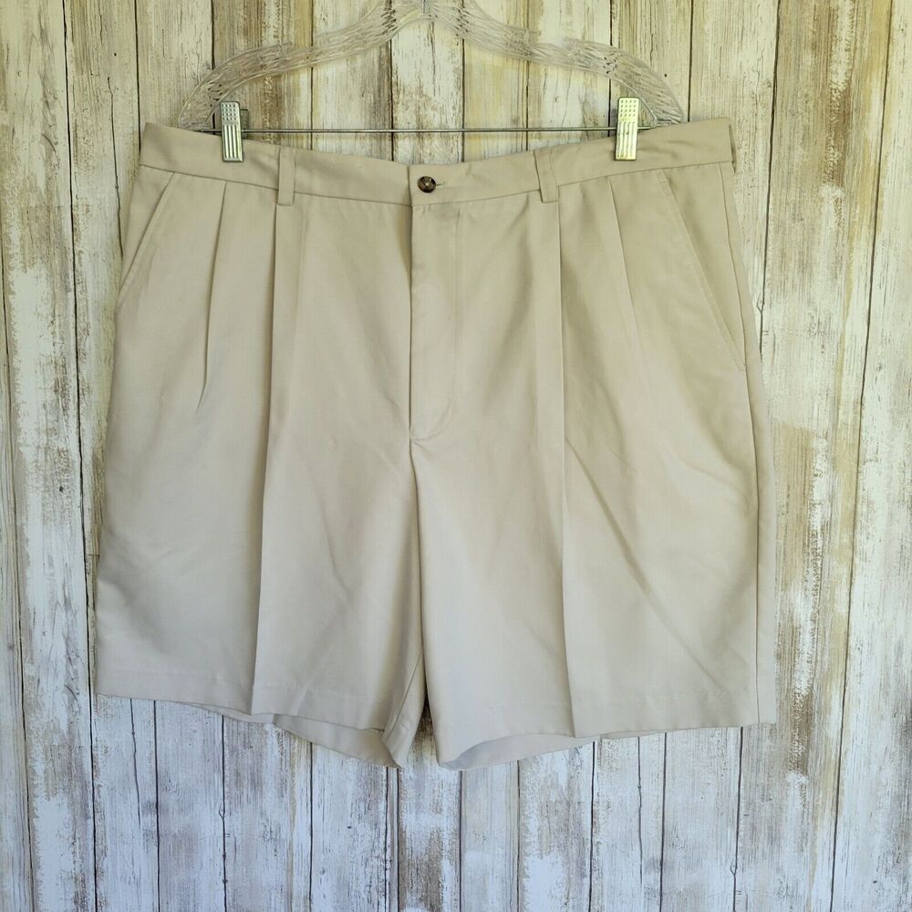 Lands End Men's Pleated Short Golf Size 35 Traditional Fit Tan/ Beige